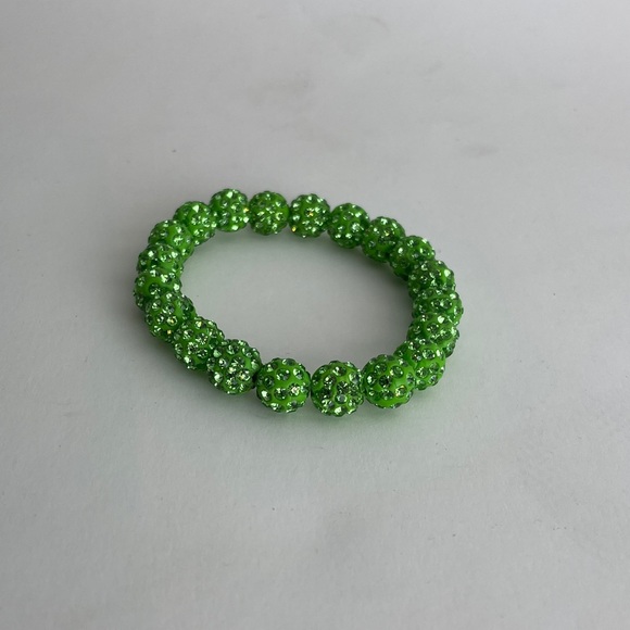 Lime Green Disco Ball Rhinestone Elastic Bracelet - Picture 4 of 4